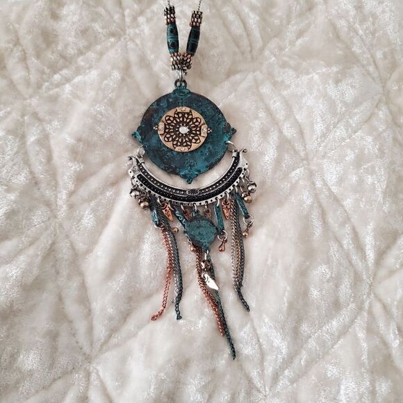 Jewelry - Fashion Jewelry Tribal Bohemian Blue & Silver Tone Dream Catcher Necklace